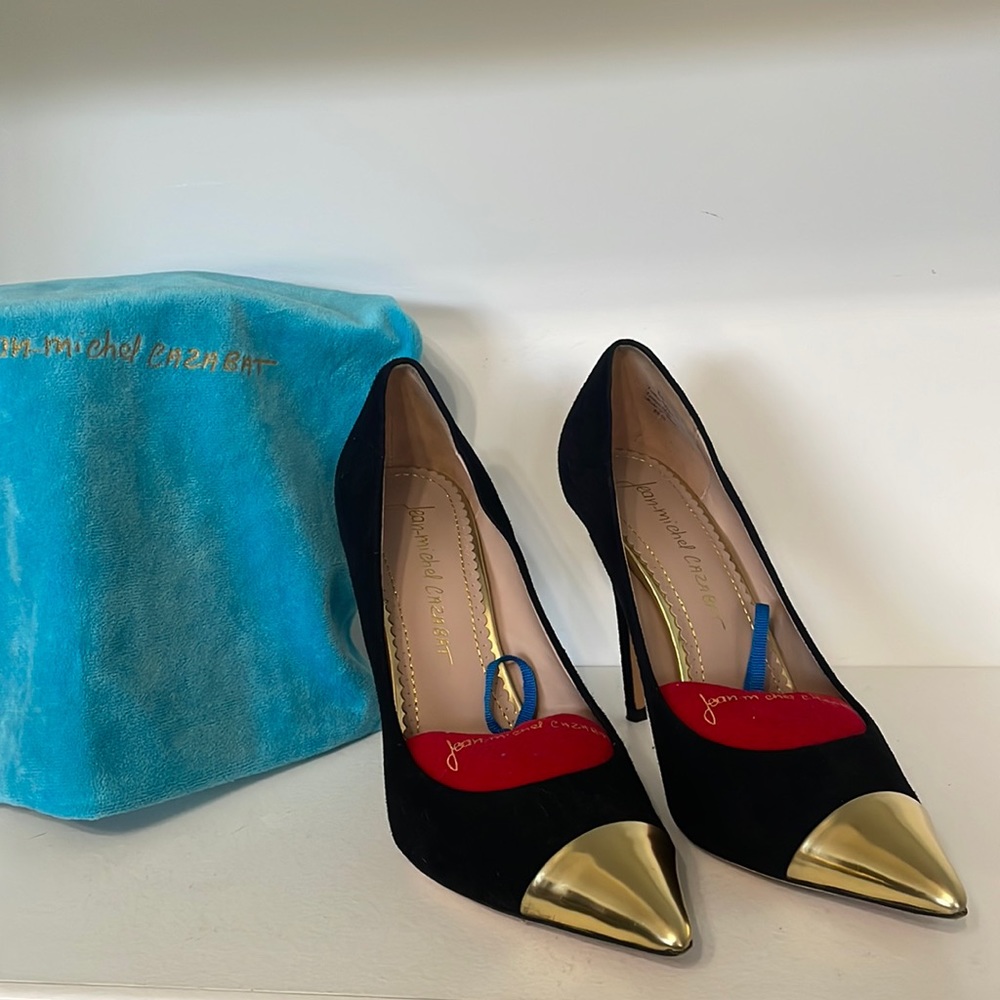 Jean-michel Cazabat Black with Gold Toe Woman’s Size 39.5 Leather Upper & Sole